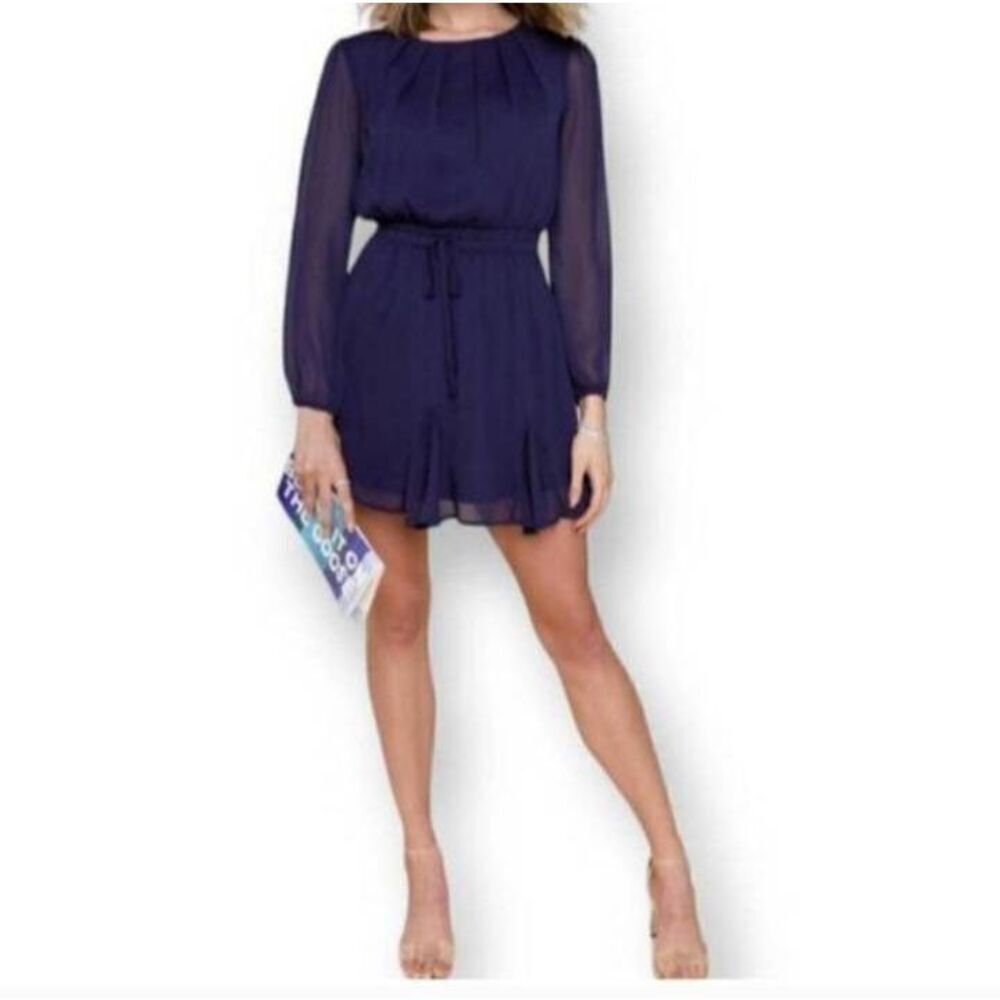 FRANCESCA'S MI AMI PURPLE LOU SHEER SLEEVE GODET MINI DRESS SZ.S NWT.